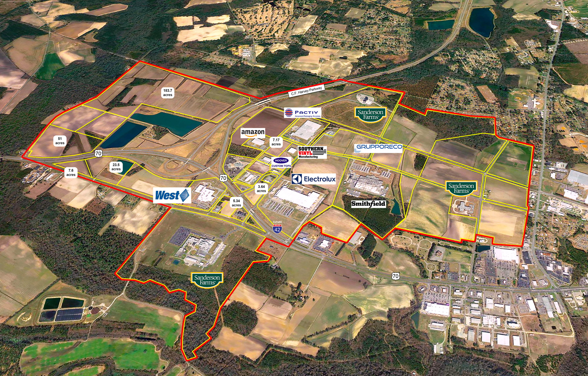 Hwy 70 West Industrial Park_Aerial_w-Prop-Lines-WIDE w-LOGOS